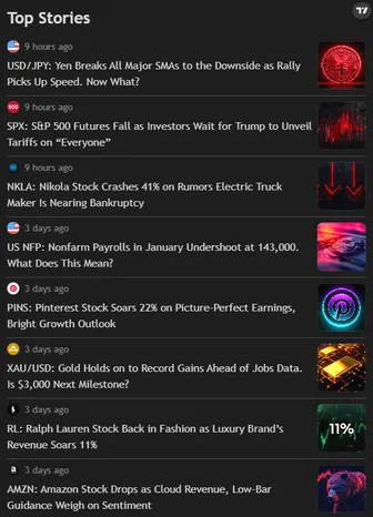Live financial news feed