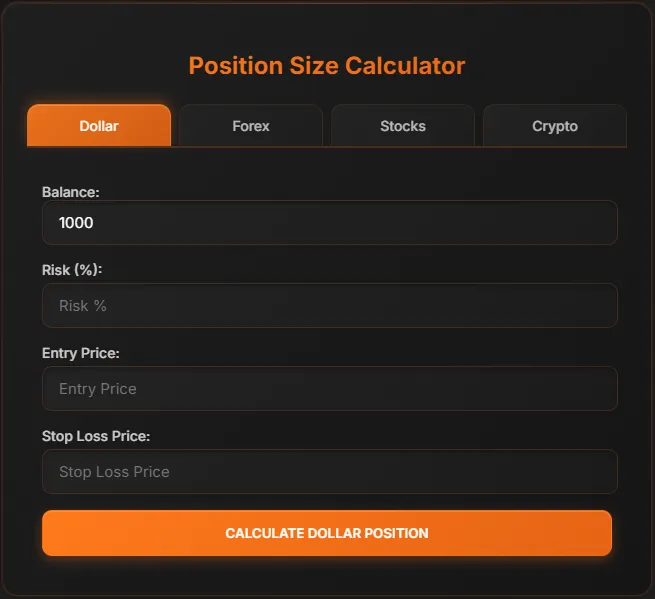 Trade Dash position size calculator